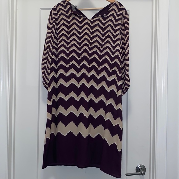 Chevron Print Dress - Purple, Beige, and White - Picture 3 of 4